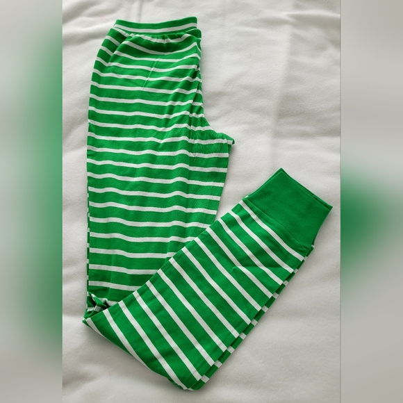 NWT Women's Sz Small Pajama Set, Green and White Striped - Picture 2 of 16